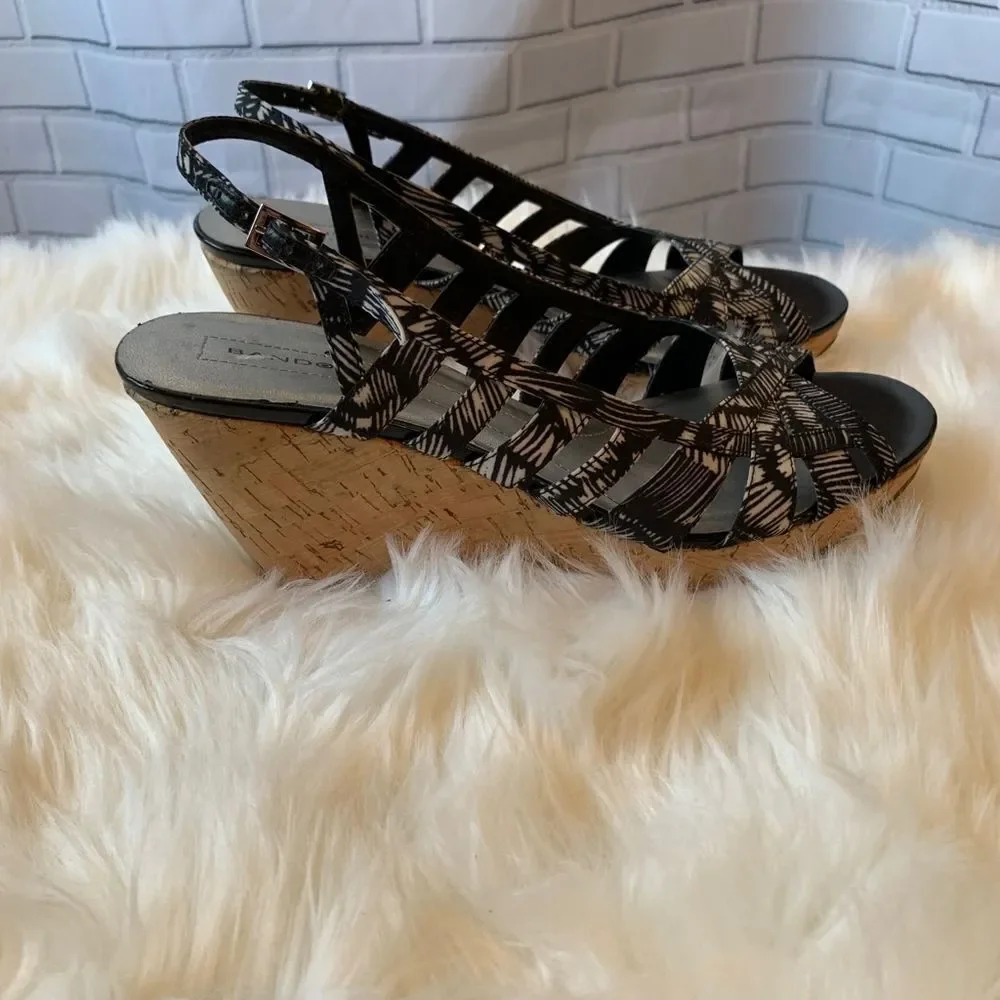Bandolino‎ Niven Canvas & Cork Wedge Sandals Sz 9.5